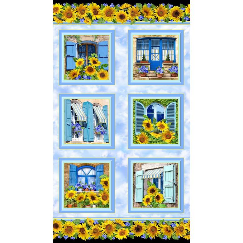 Summer Sunflowers Teal Sunflower Scenic Panel 24"-Michael Miller Fabrics-My Favorite Quilt Store