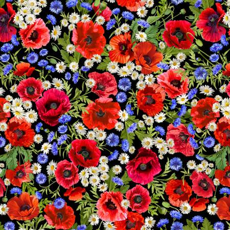 Summer Wildflowers Black Wild Summer Fabric