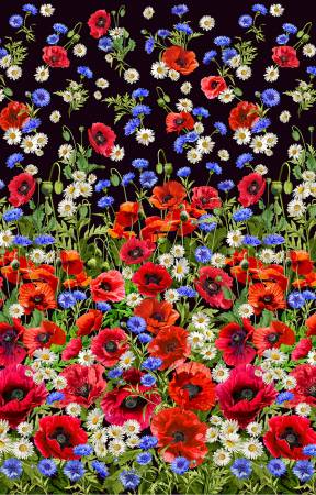 Summer Wildflowers Red Wildflower Border Stripe Fabric-Michael Miller Fabrics-My Favorite Quilt Store