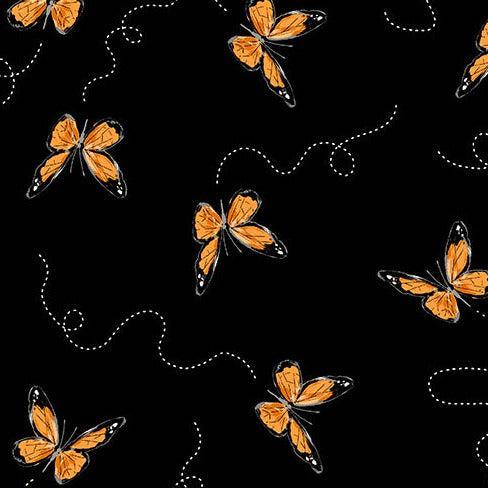 Sunflower Meadow Black Butterflies Fabric