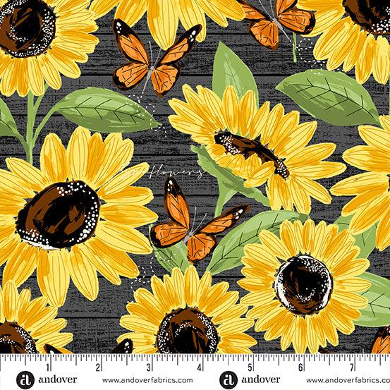 Sunflower Meadow Black Large Sunflowers Fabric-Andover-My Favorite Quilt Store