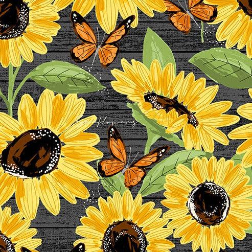 Sunflower Meadow Black Large Sunflowers Fabric-Andover-My Favorite Quilt Store