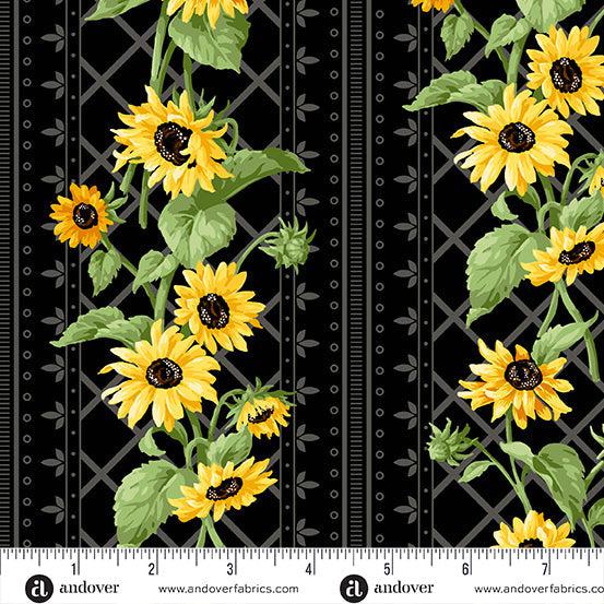 Sunflower Meadow Black Stripe Fabric-Andover-My Favorite Quilt Store