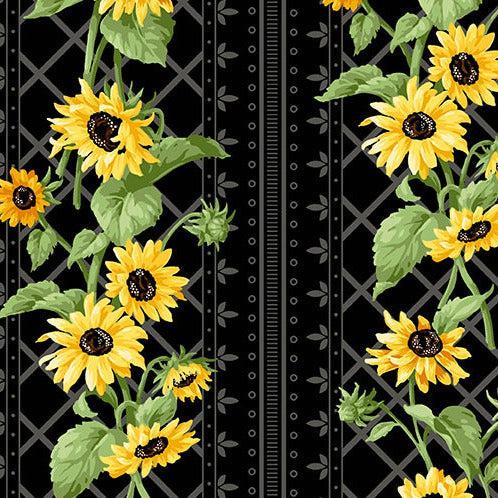 Sunflower Meadow Black Stripe Fabric