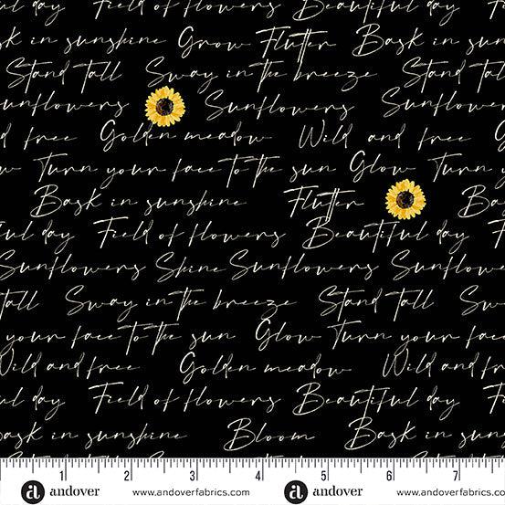 Sunflower Meadow Black Writing Fabric-Andover-My Favorite Quilt Store