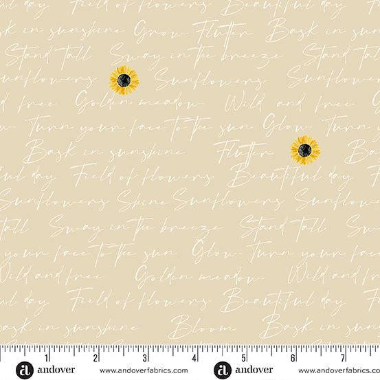 Sunflower Meadow Natural Writing Fabric-Andover-My Favorite Quilt Store