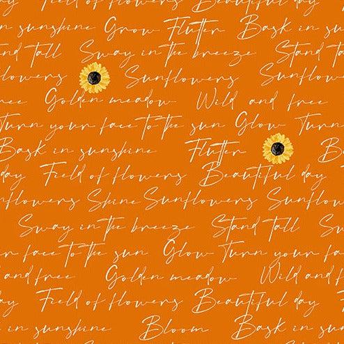 Sunflower Meadow Orange Writing Fabric-Andover-My Favorite Quilt Store