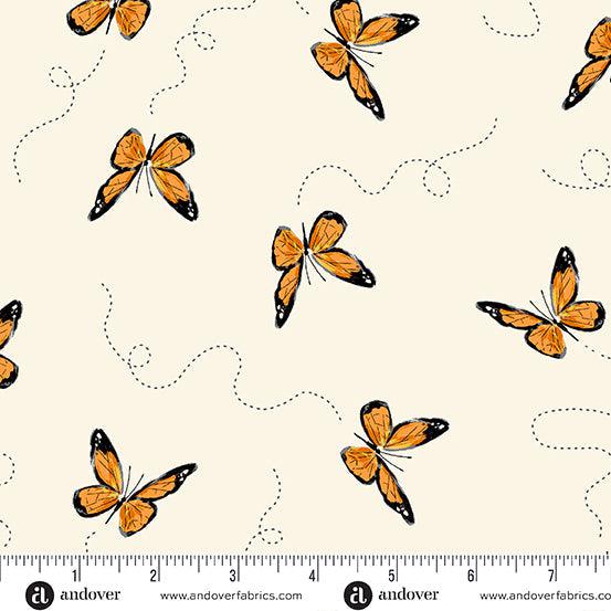 Sunflower Meadow White Butterflies Fabric-Andover-My Favorite Quilt Store