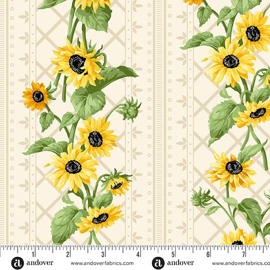 Sunflower Meadow White Stripe Fabric-Andover-My Favorite Quilt Store
