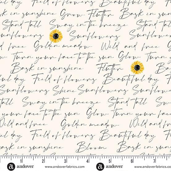 Sunflower Meadow White Writing Fabric-Andover-My Favorite Quilt Store