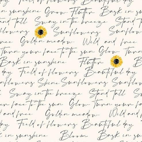 Sunflower Meadow White Writing Fabric-Andover-My Favorite Quilt Store