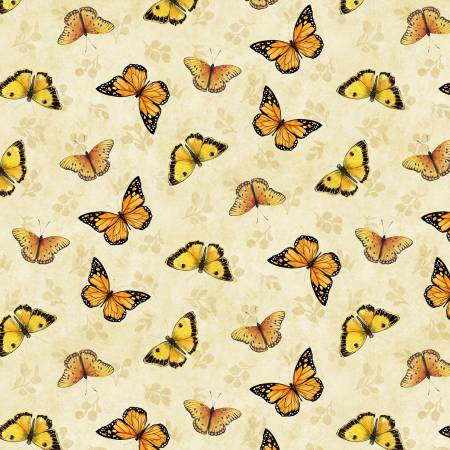 Sunflower Splendor Cream Butterfly Toss Fabric-Wilmington Prints-My Favorite Quilt Store