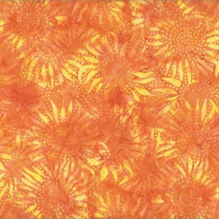 Sunflower Tangerine Bali Batik Fabric-Hoffman Fabrics-My Favorite Quilt Store