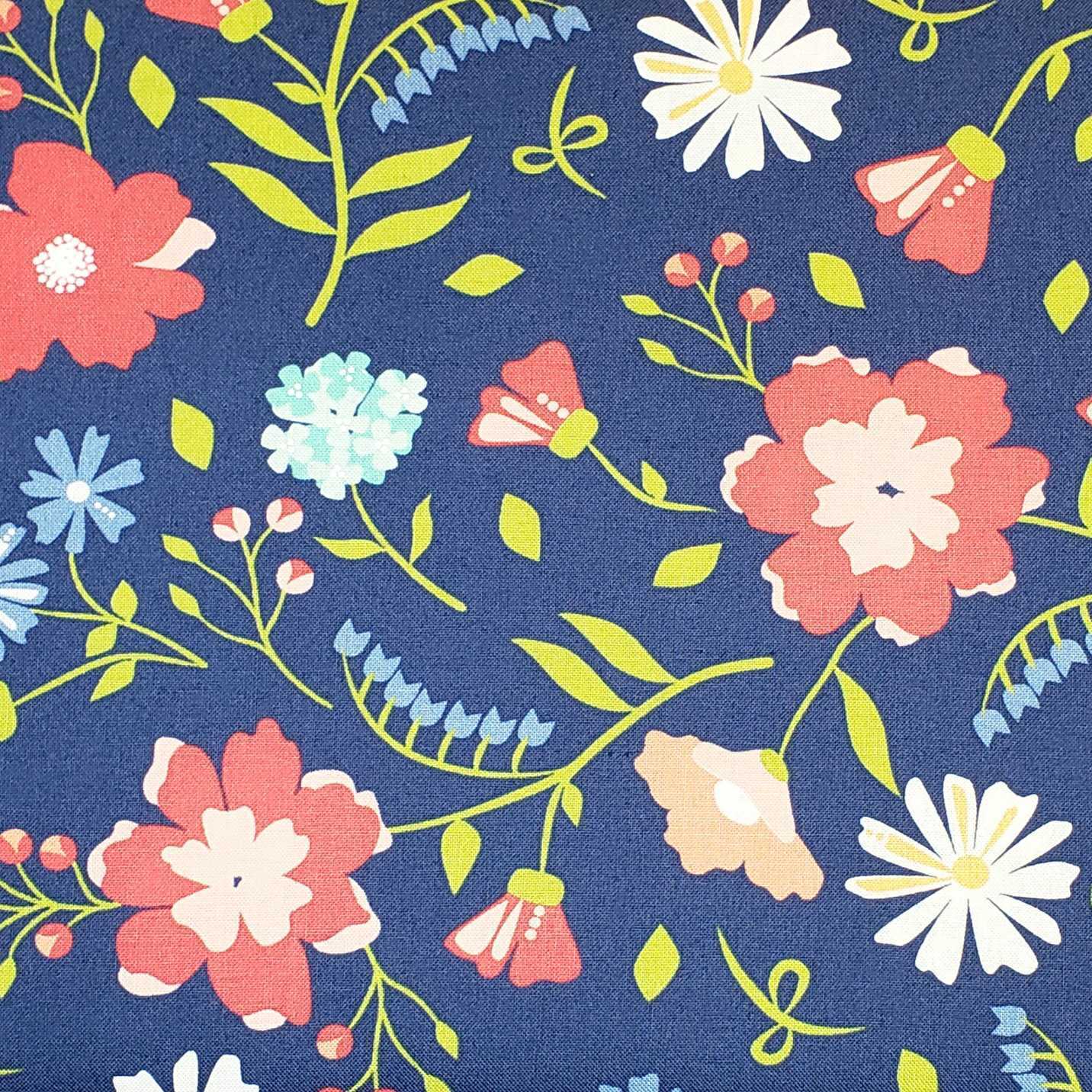 Sunwashed Navy Country Meadow Large Floral Fabric-Moda Fabrics-My Favorite Quilt Store