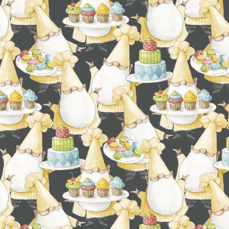 Sweet Little Pleasures Black Packed Gnomes Fabric