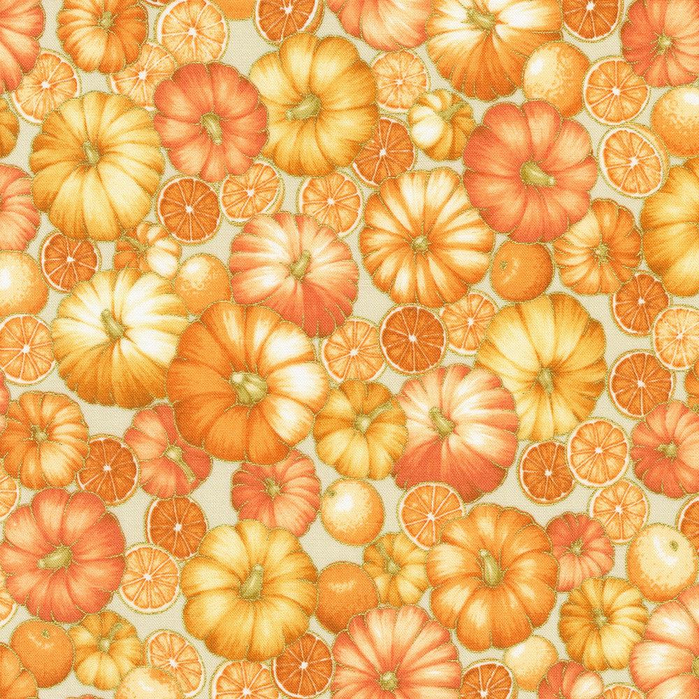Sweet Pumpkin Spice Metallic Orange Spice Pumpkins Fabric
