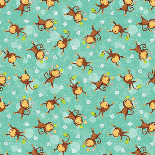 Sweet Safari Aqua Tossed Monkeys Fabric-Studio e Fabrics-My Favorite Quilt Store