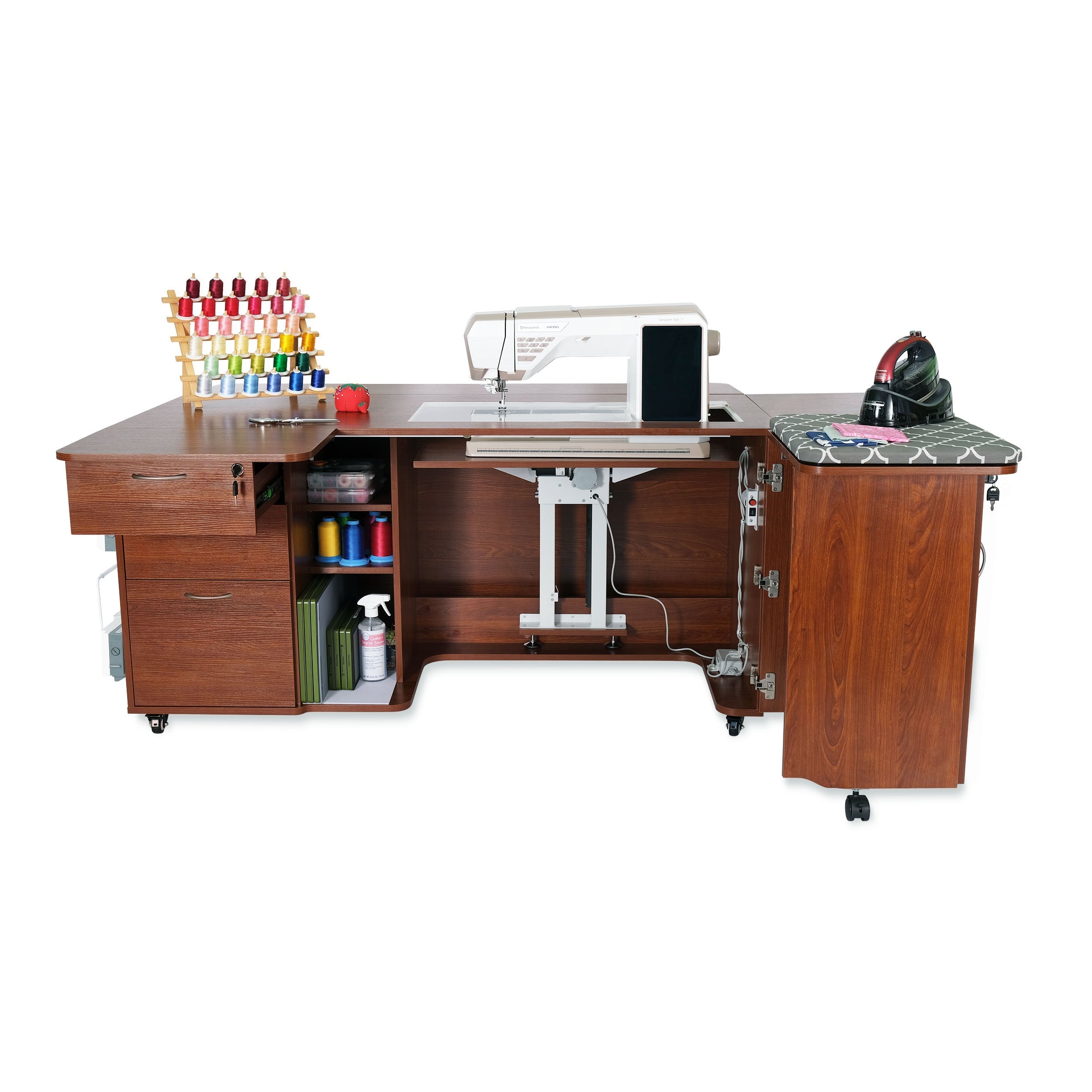 Sydney Sewing Cabinet - Teak Electric-Arrow Classic Sewing Furniture-My Favorite Quilt Store