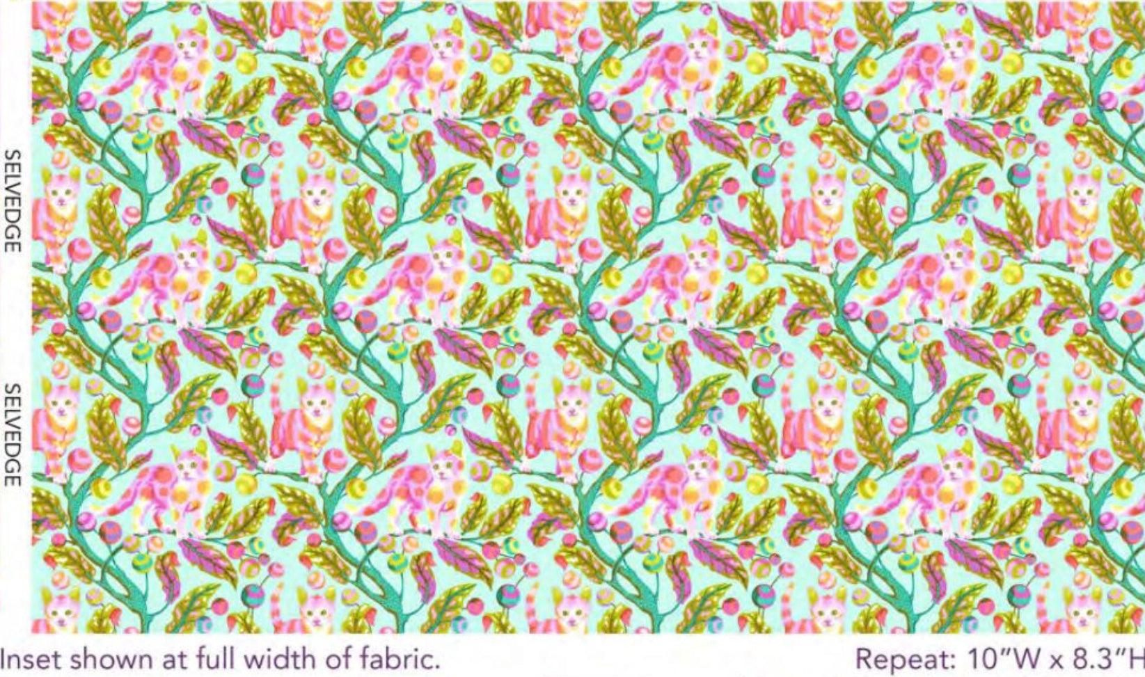 Tabby Road Deja Vu Technomint Disco Kitty Fabric-Free Spirit Fabrics-My Favorite Quilt Store