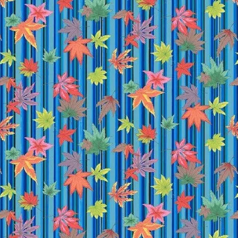 Temple Garden Blue Maple Cascade Fabric