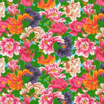 Temple Garden Multi Peony Cascade Fabric-Free Spirit Fabrics-My Favorite Quilt Store