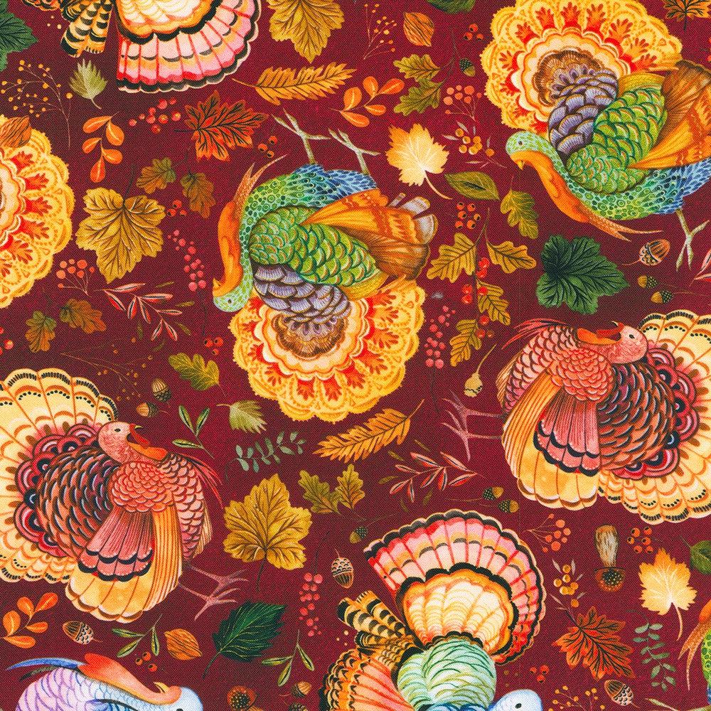 Thankful Cranberry Turkey Fabric-Robert Kaufman-My Favorite Quilt Store