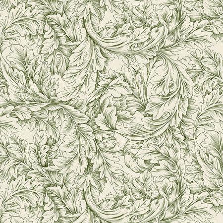 The Cotswold Holiday Collection Green Small Acanthus Scroll Fabric-Free Spirit Fabrics-My Favorite Quilt Store