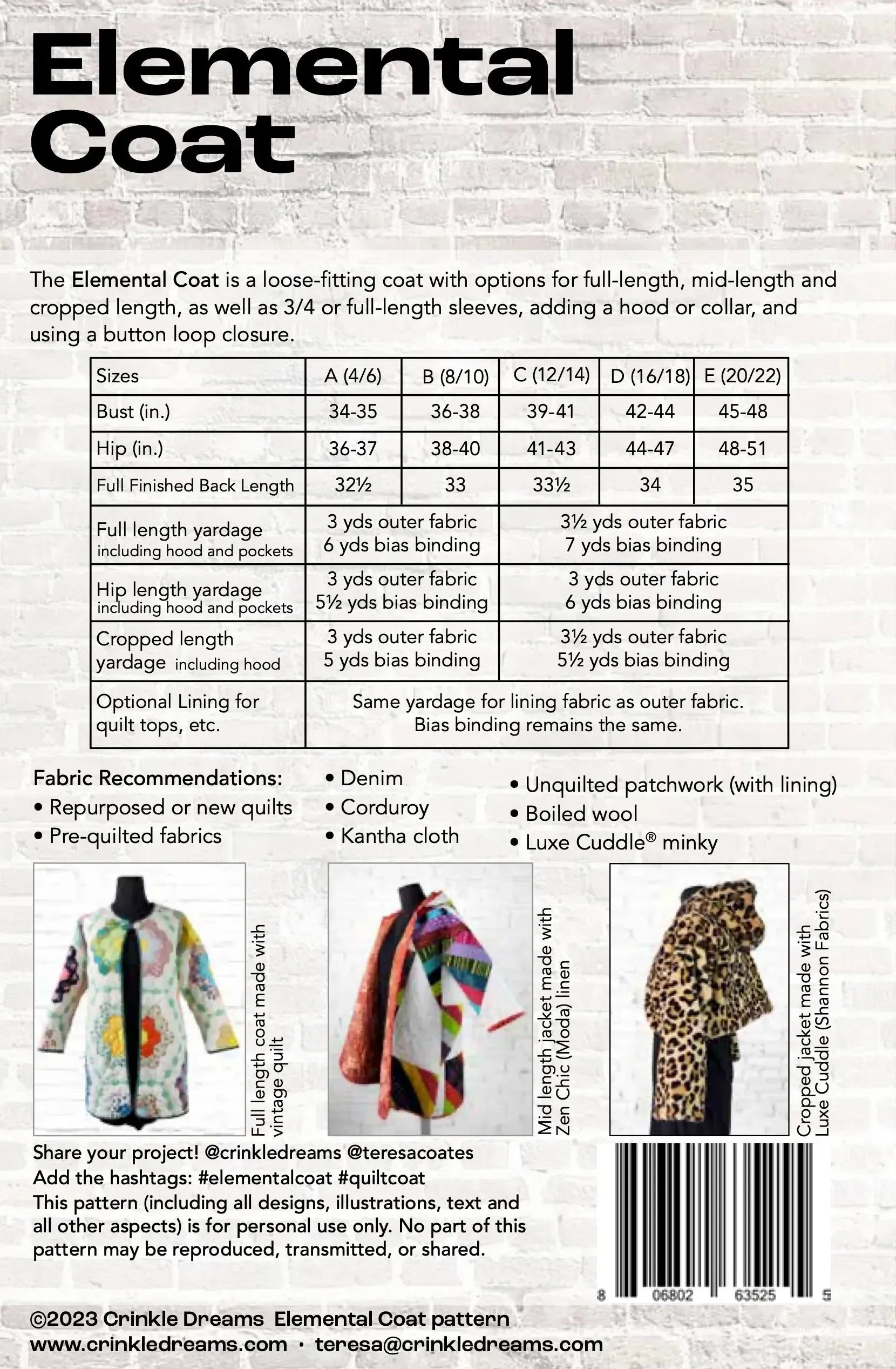 The Elemental Coat Pattern-Crinkle Dreams-My Favorite Quilt Store