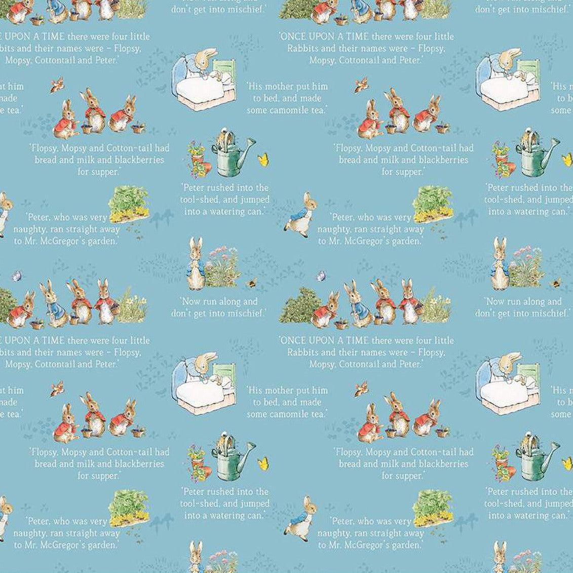 The Tale of Peter Rabbit Blue Text Fabric-Riley Blake Fabrics-My Favorite Quilt Store