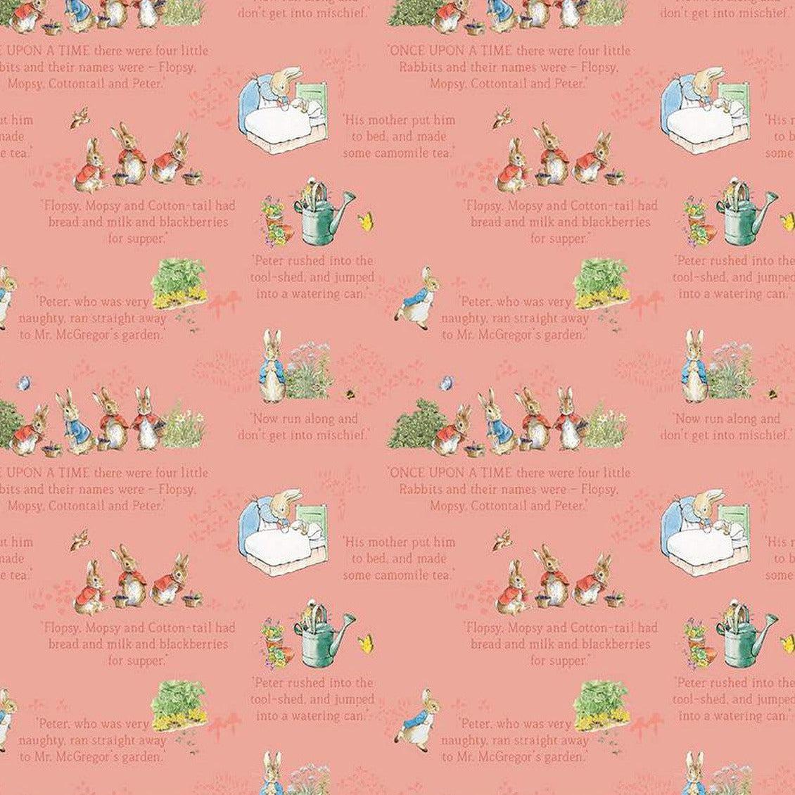 The Tale of Peter Rabbit Coral Text Fabric