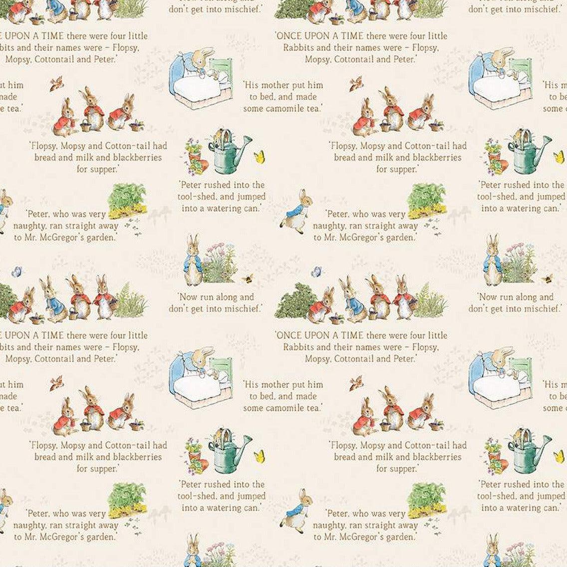 The Tale of Peter Rabbit Cream Text Fabric-Riley Blake Fabrics-My Favorite Quilt Store