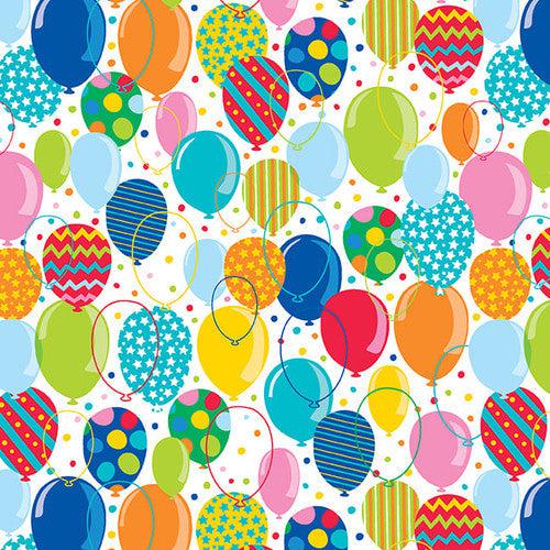 This Calls For Cake White Balloons Fabric-Henry Glass Fabrics-My Favorite Quilt Store