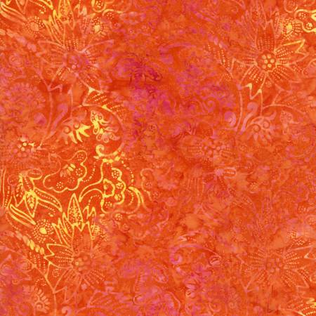Tonga Charade Orange Cute Outlined Floral Batik Fabric-Timeless Treasures-My Favorite Quilt Store