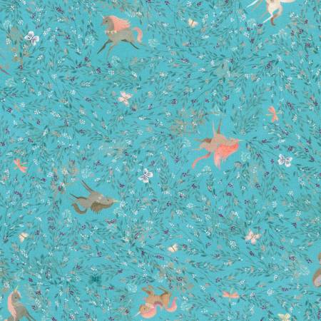 Unicorn Meadow Blue Floral Fabric-Robert Kaufman-My Favorite Quilt Store