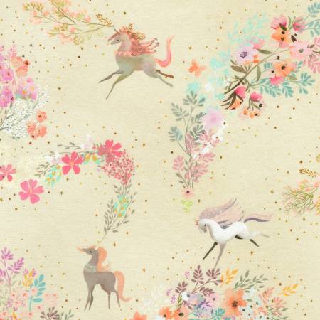 Unicorn Meadow Cream Unicorns Fabric-Robert Kaufman-My Favorite Quilt Store