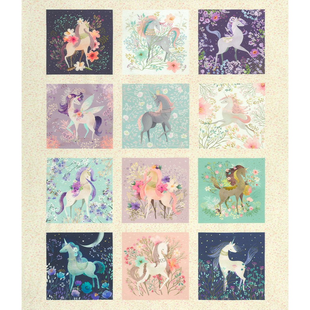 Unicorn Meadow Cream Unicorns Panel 36"