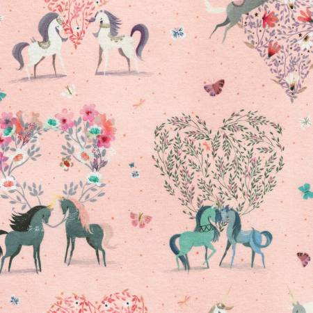 Unicorn Meadow Peach Unicorns Fabric