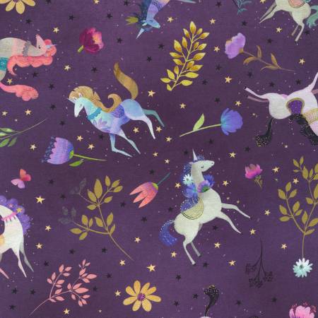 Unicorn Meadow Purple Unicorns Fabric-Robert Kaufman-My Favorite Quilt Store