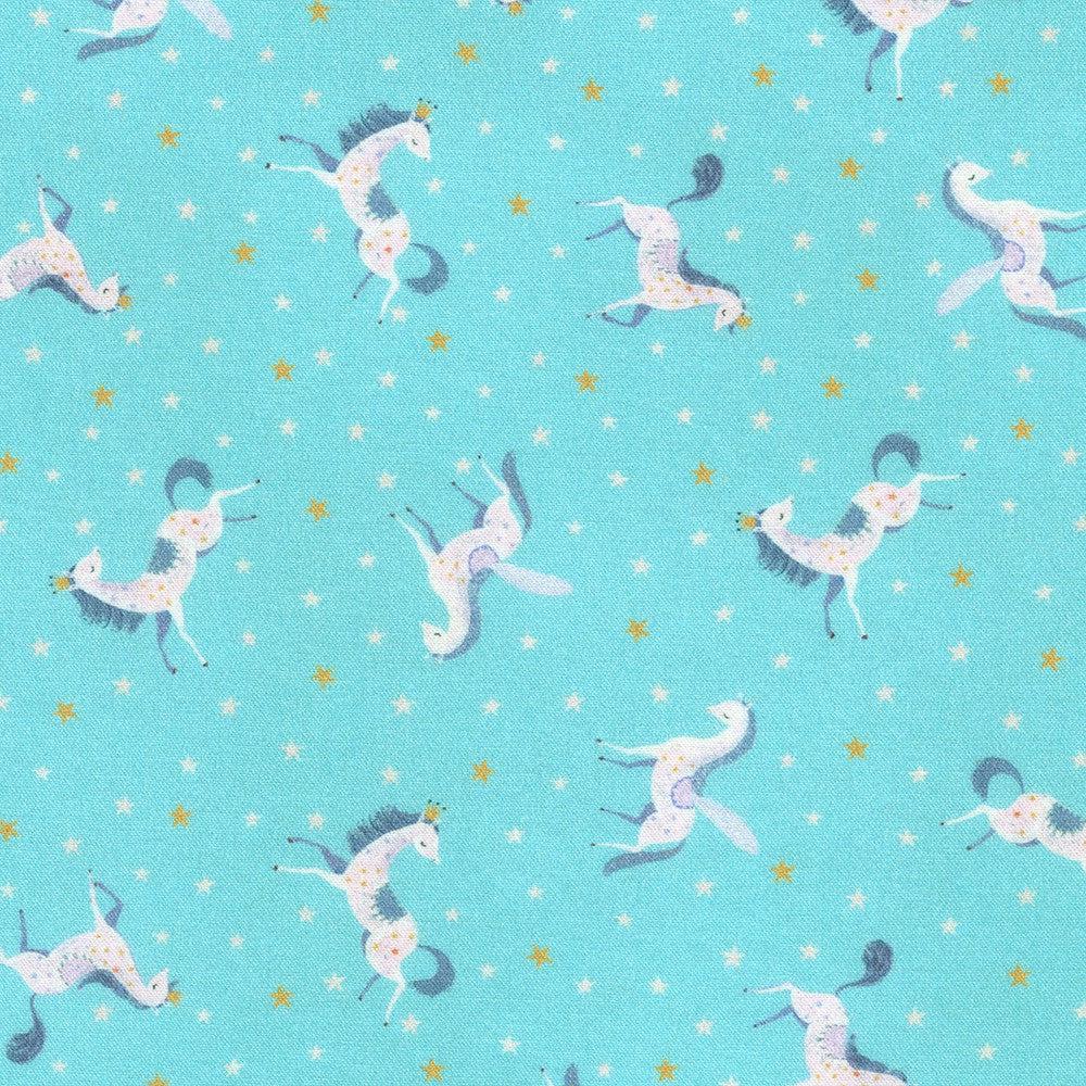 Unicorn Meadow Sky Tossed Unicorns Fabric