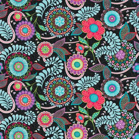 Vibrancy Charcoal Floral Feature Fabric