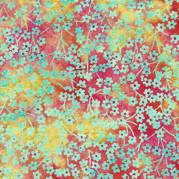 Vintage Charm  Multi Orange SunsetRound Flower Stems Batik Fabric