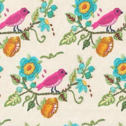 Vintage Soul Cloud Stitched Floral Bird Embroidery Fabric-Moda Fabrics-My Favorite Quilt Store