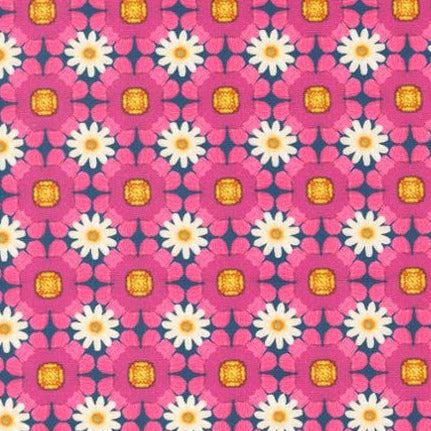 Vintage Soul Hot Pink Daisy Chain Embroidery Fabric-Moda Fabrics-My Favorite Quilt Store