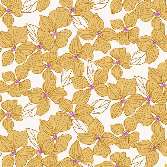 Wandering Daydream Blossom Golden Floral Fabric