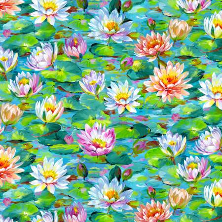 Water Lilies Green Water Lily Pond Fabric-Michael Miller Fabrics-My Favorite Quilt Store