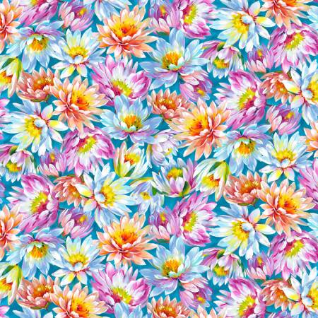 Water Lilies Multi Water Lily Flowers Fabric