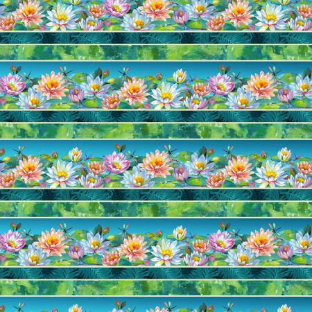 Water Lilies Multi Water Lily Stripe Fabric-Michael Miller Fabrics-My Favorite Quilt Store