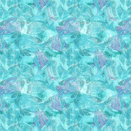 Water Lillies Aqua Fish Pond Fabric-Michael Miller Fabrics-My Favorite Quilt Store