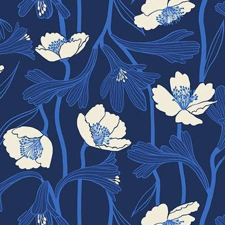 Water Navy Modern Florals Fabric