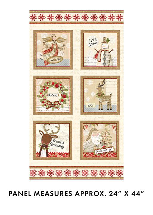 White Christmas Cream Block Panel 24"-Benartex Fabrics-My Favorite Quilt Store